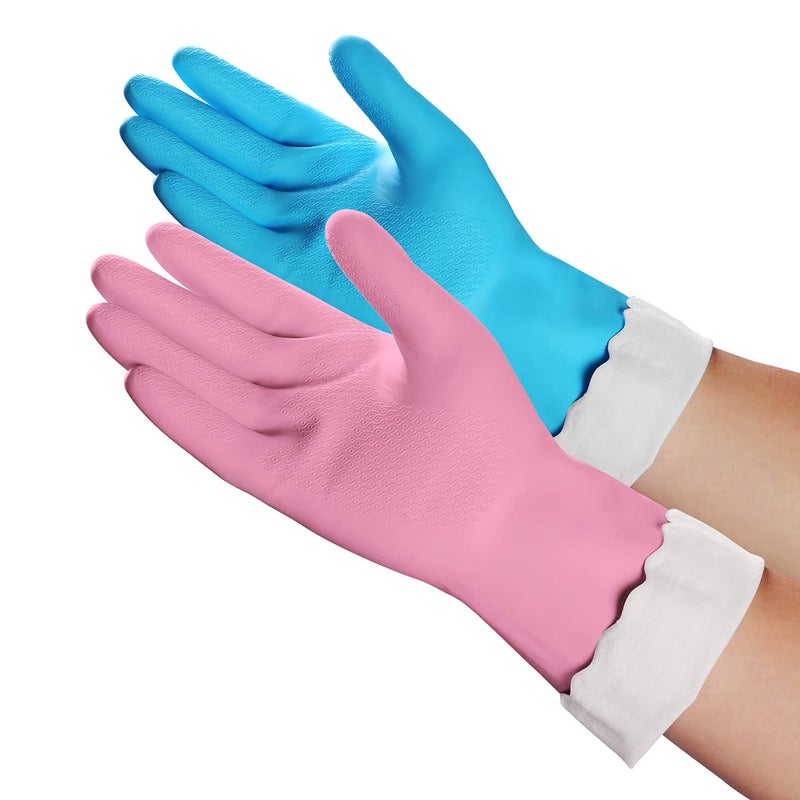 HSL Household Cleaning Gloves - 2 Pairs Reusable Kitchen Dishwashing Gloves with Latex Free, Cotton lining, Waterproof, Non-Slip, Ideal for Dishes, Household Chores, and Gardening (Medium) - Image 1